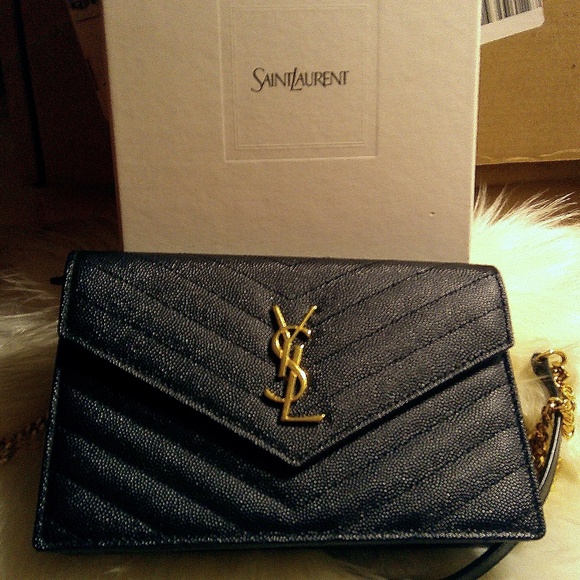 YSL SAINT LAURENT BLACK CASSANDRE ENVELOPE CHAIN WALLET HANDBAG - Picture 4 of 6